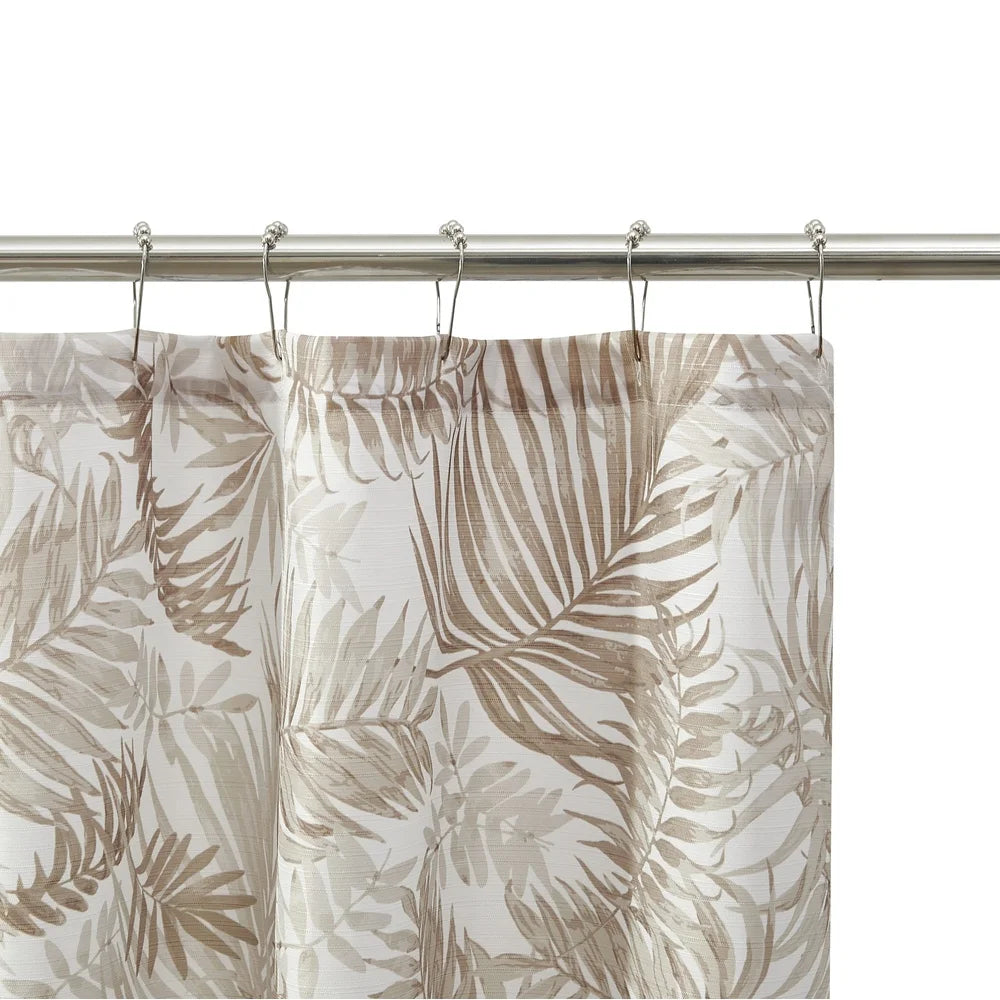 Palm Printed Ribbed Textured Shower Curtain 100 Polyester Machine Washable 72x72 Durable Buttonhole Top Easy Hanging