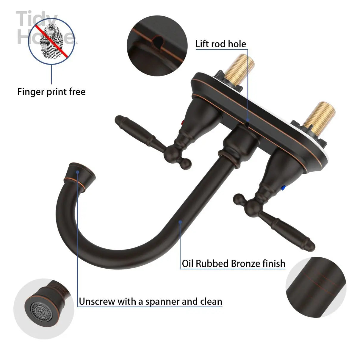 Bathroom Faucet ,Bronze 360 Degree High Arc Swivel Spout,Vanity Faucet Modern 3 Holes Lavatory Faucet NOT INCLUED Drain