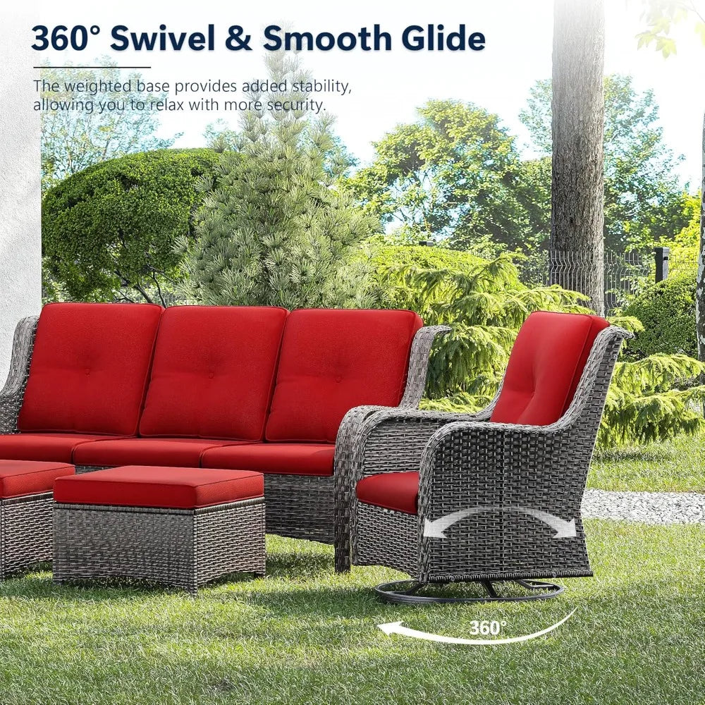 3 Pieces Luxury Wicker Patio Furniture, Outdoor Rattan Furniture with 2 High Back Patio Swivel Chair & Side Table, Thickened