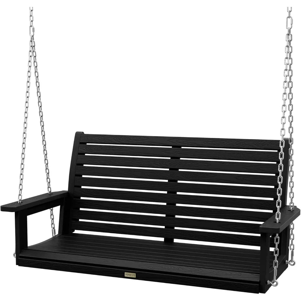Hanging Porch Swing Outdoor,2-Seat Patio Swing Bench,All-Weather Swing Chair with Hanging Chains,Look Like Real Wood,for Garden