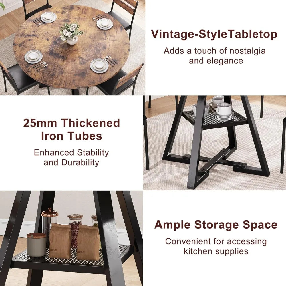 Round Dining Table for 4,Kitchen Dining Room Circle Dinner Pedestal Table,Space Saving Wood Kitchen & Dining Room Furniture