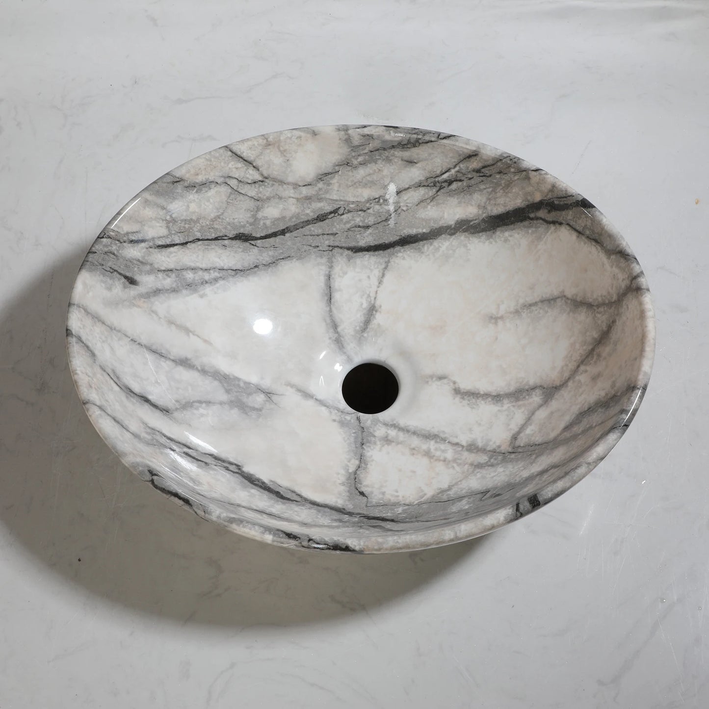 ZAPPO Marbling Oval Vessel Sink 16.4 Inch Bathroom Ceramic Sinks Above Counter Porcelain Basin Bowl for Modern Small Bathroom US