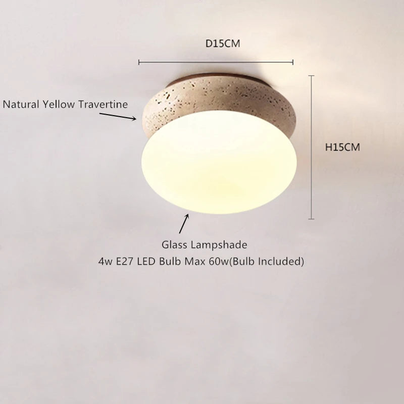IWHD Nordic Modern Ceiling Lamp Wood Yellow Travertine LED Ceiling Light For Home Decoration Aisle Stair Bar Lámparas Para Techo