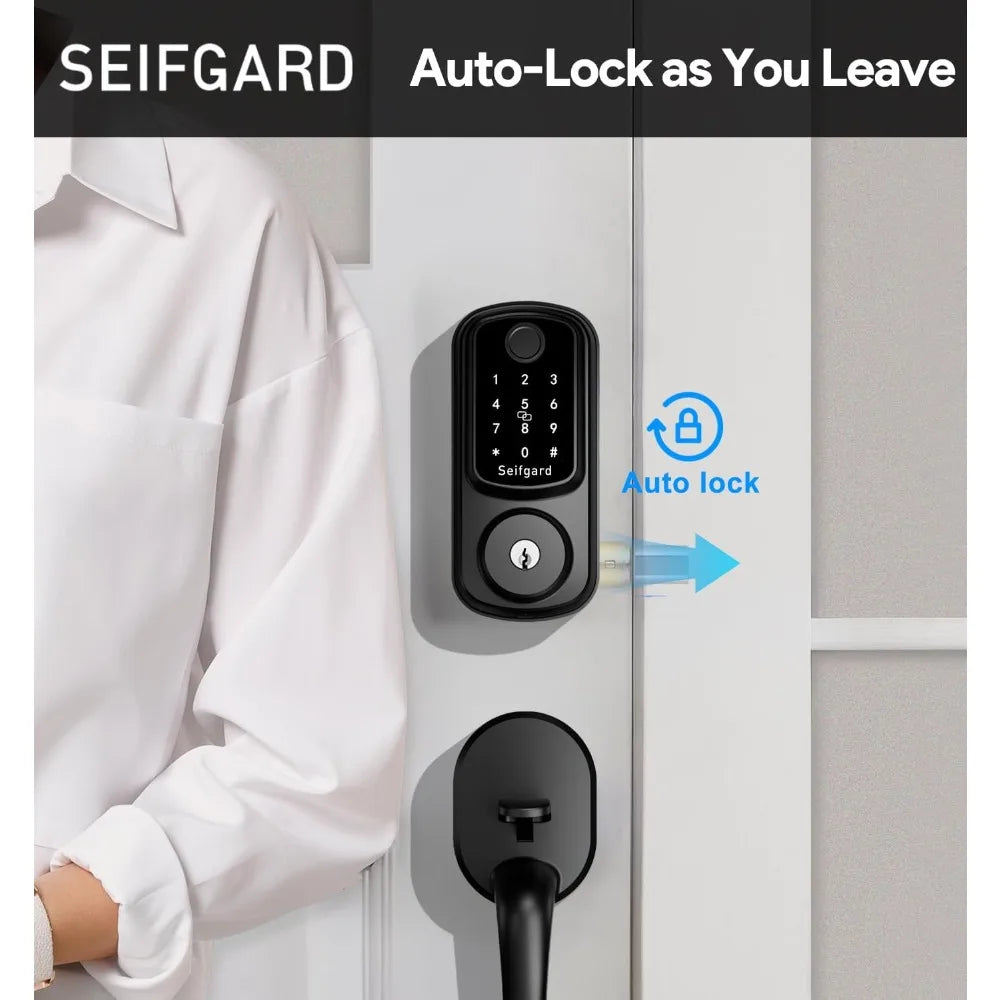 Keyless Entry Door Lock with Handle Set, Smart Door Lock for Front Door with Woodworking Flat Wing Drill, Electronic Keypad Dead