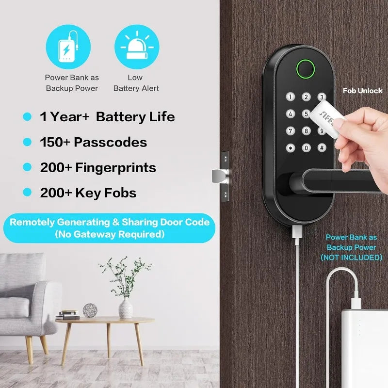 Keyless-Entry Fingerprint Smart Door Lock: Sifely Digital Electronic Lock with Code Passcode, Electric Door Knob, Biometric Lock