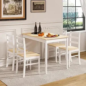 Dining Table Set for 4, Kitchen Table Chairs Set of 4 with Rubber Wood Legs, Farmhouse 5 Piece Dining Table Set Solid Wood for