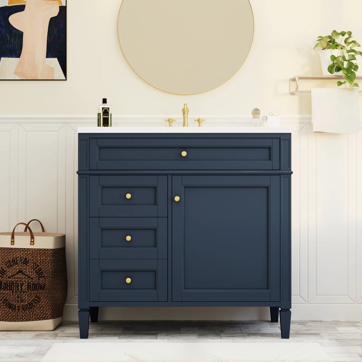 SH.KL 36" Bathroom Vanity with Sink, Modern Black Bathroom Vanity with Soft Close Doors,Bathroom Cabinet with Ceramic Sink