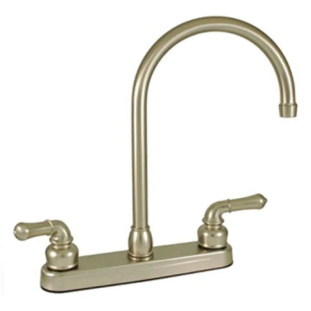 Brushed Nickel 8 Inch Hi-Arc Kitchen Faucet Gooseneck Spout Teapot Lever Handles Lead Free Durable Design