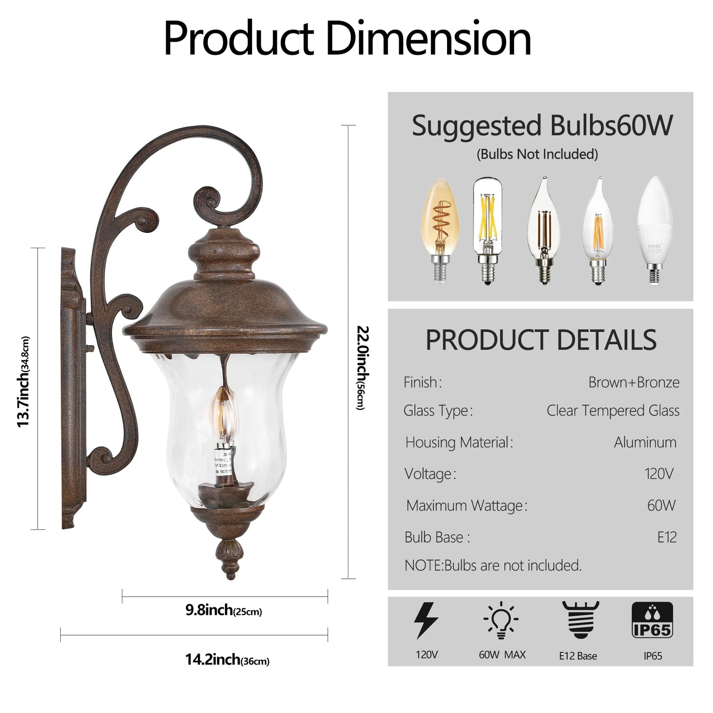 Outdoor Wall Lantern,Vintage Weatherproof Exterior Sconce Light with Clear Glass Shade, Wall Mount Light Fixture (No bulb)