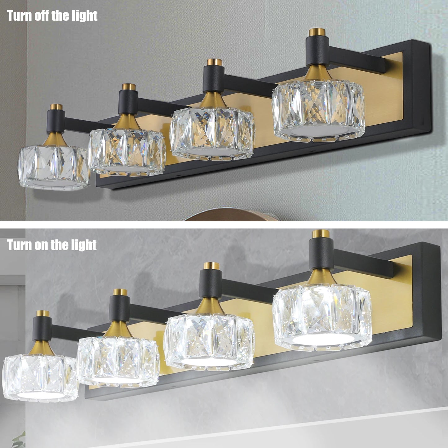 LED Vanity Light 4-Light Modern Crystal Bathroom Over Mirror Bath Wall Lighting Fixture Suitable for bathrooms, bedrooms