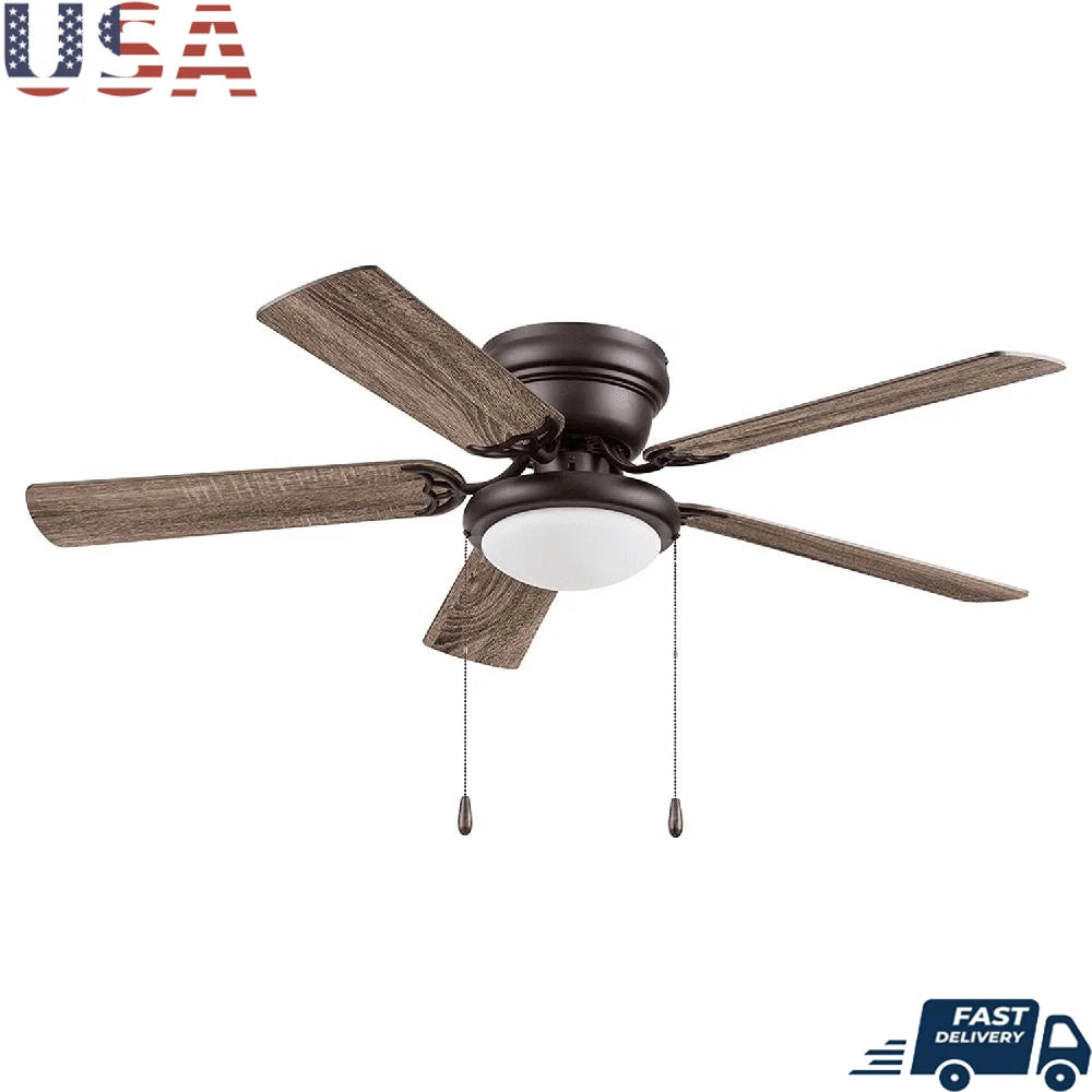 52 Inch Flush Mount Ceiling Fan with Reversible Blades Indoor Light Kit Quiet Motor Bedrooms Living Rooms Farmhouse Decor
