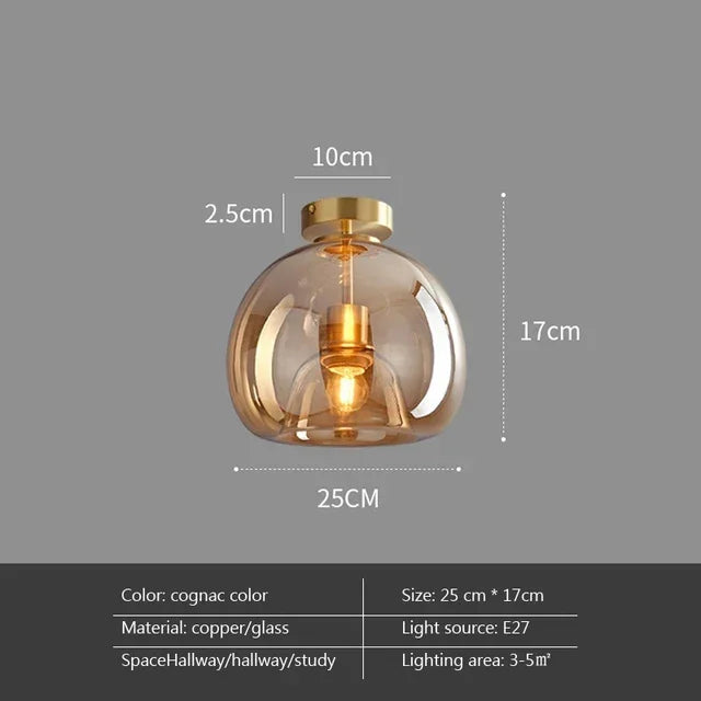 Nordic Luxury Retro Round Glass Ceiling Lamp Bedroom Corridor LED Pendant Chandelier Home Interior Decoration Art Lighting