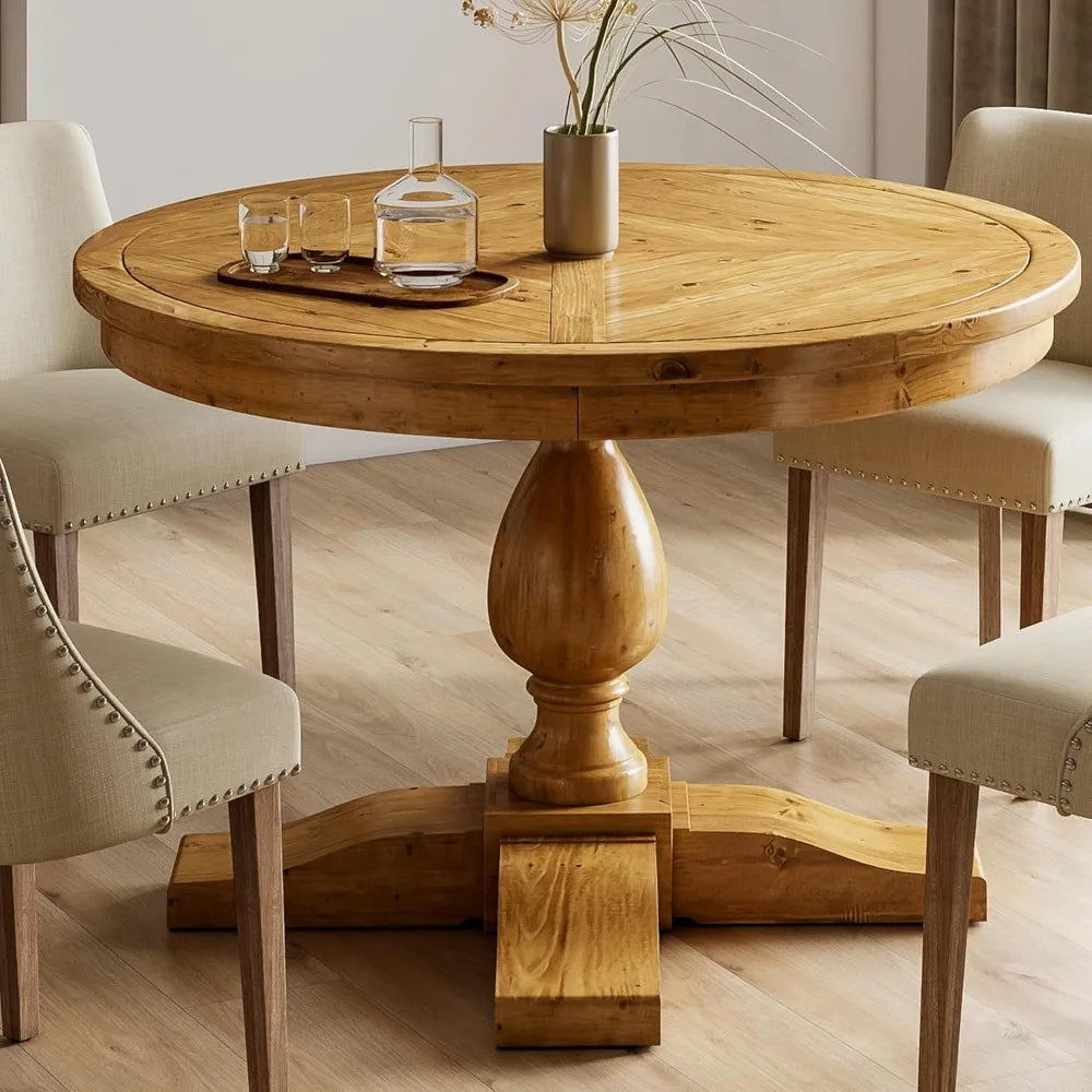 Restaurant Furniture, Rustic Wooden Dinner Table Living Room Restaurant, Farmhouse Round Dining Room Pine Wood Kitchen Table