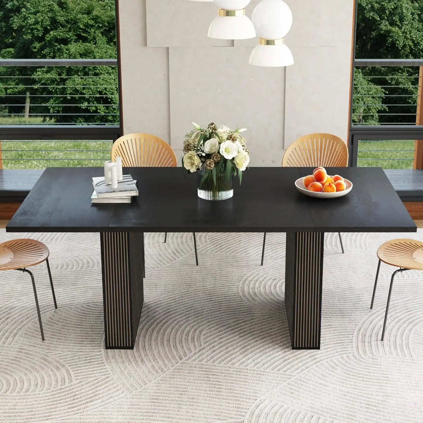 78-Inch Modern Farmhouse Rectangular Dining Table – Long Kitchen/Dining Room Table with Wood Strip Base, Seats 6-10
