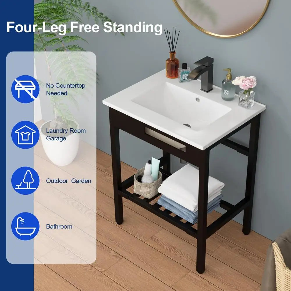 Bathroom Vanity Ceramic Console Sink Set Freestanding Pedestal Bracket Drain Kit White/fwlink Tap Shelf Towel Rack Console Area