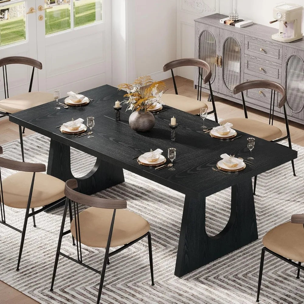 Large Dining Table for 6-8 People, 70.9-Inch Modern Kitchen Table for Dinner with Black Wooden Legs, Rectangular Kitchen Dining