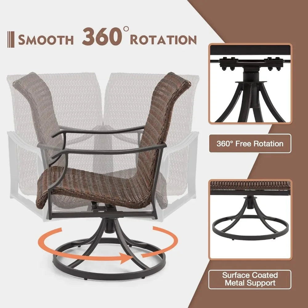 Patio Wicker Swivel Chair Set of 2, Heavy Duty Outdoor Dining with 23.5'' High Back, Extra-Large Water-Fall Seat
