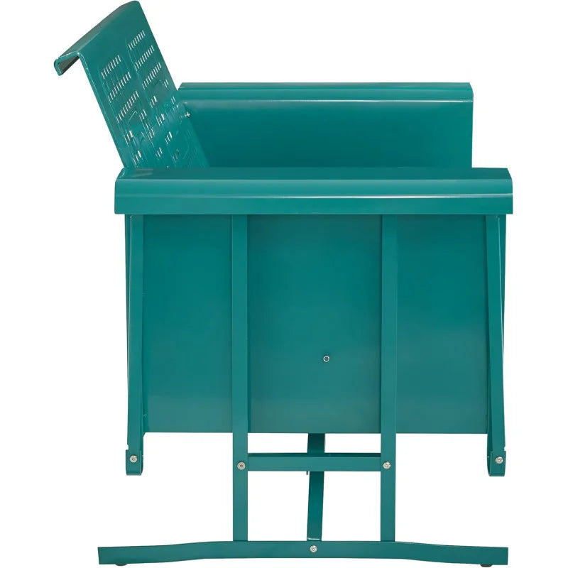 Bates Retro Metal Outdoor Loveseat Glider, 2-Person Rocking Patio Bench for Porch, Deck, Turquoise Gloss