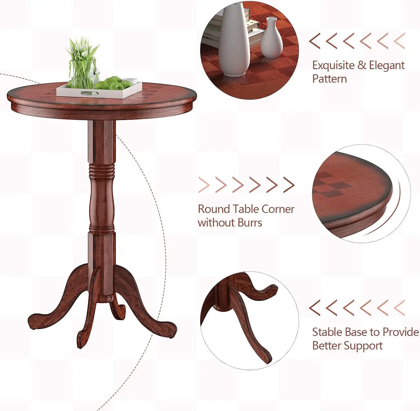 5 Pcs Pub Table Set,Wooden Pub Pedestal Side Table w/Stable Base,360 Degrees Swivel Bar Stool, Modern Round Bar Table and Stools