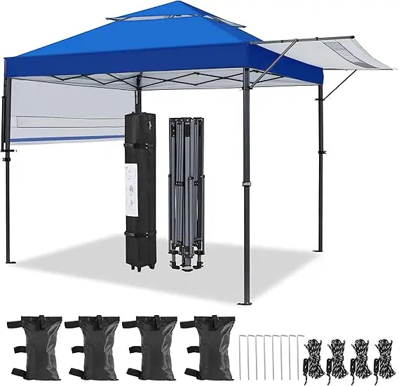 10x17ft Pop Up Canopy with Awnings, 2-Tier Outdoor Canopy Tent, Heavy Duty Instant Shelter with Ventilation, Adjustable Dual Ha