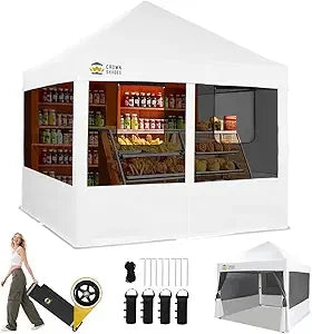 10x10 Pop Up Canopy with 4 Food Booth Sidewall Kit, Instant Commercial Canopy Tent with 1-Person Setup 8-Way Centerlock, 400D S