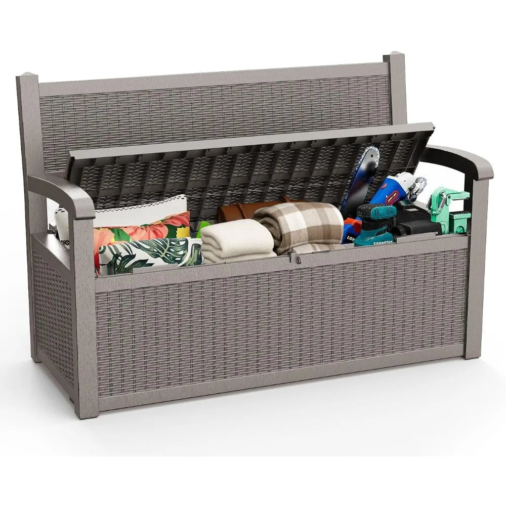 80 Gallon Storage Bench Deck Box Outdoor with Armrests,Storage Furniture Waterproof Lockable for Porch Patio and Garden(Gray)
