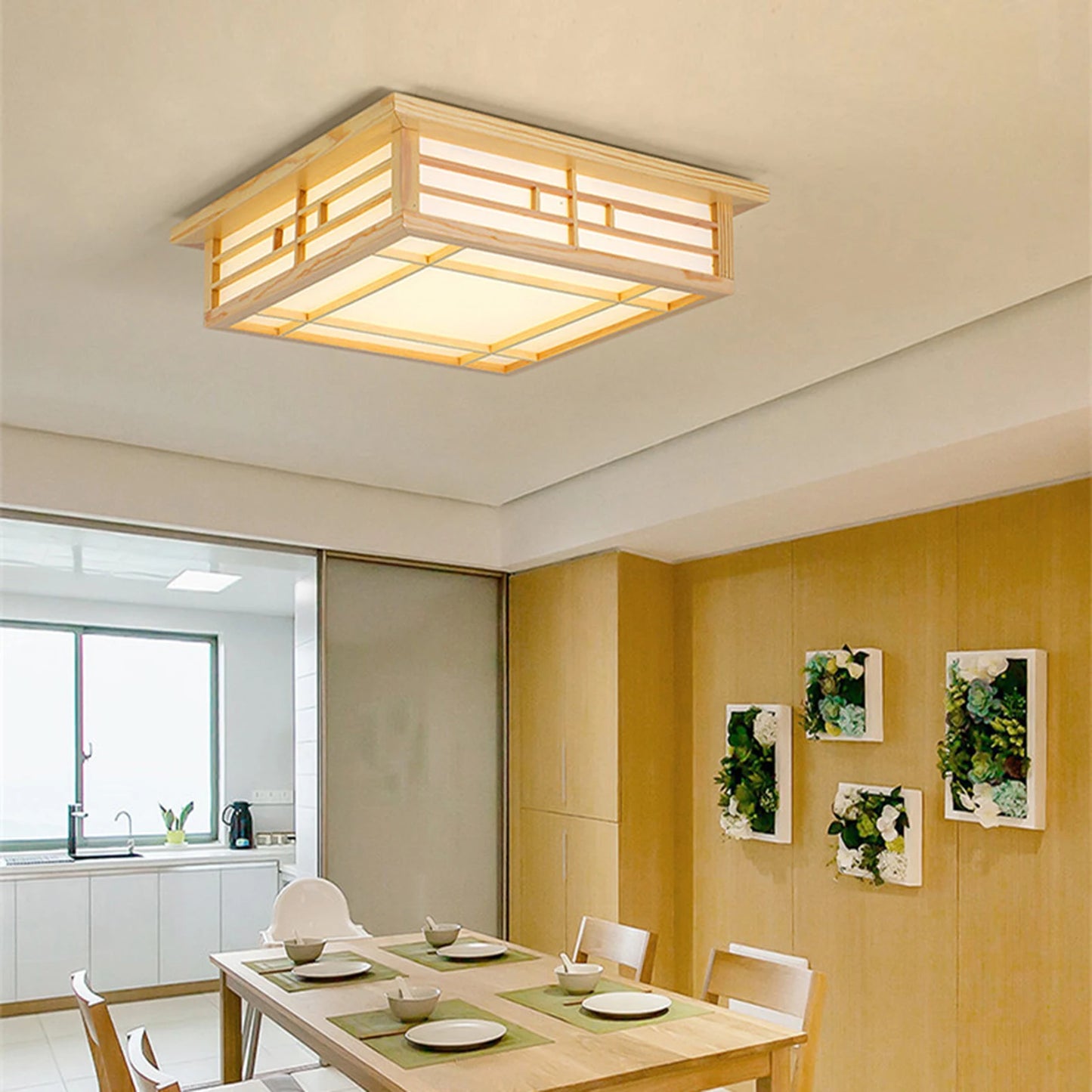 Japan Style Ceiling Lamp Solid Wood Wooden LED Light Flush Mount Ceiling Light with Remote Control For Bedroom Living Room