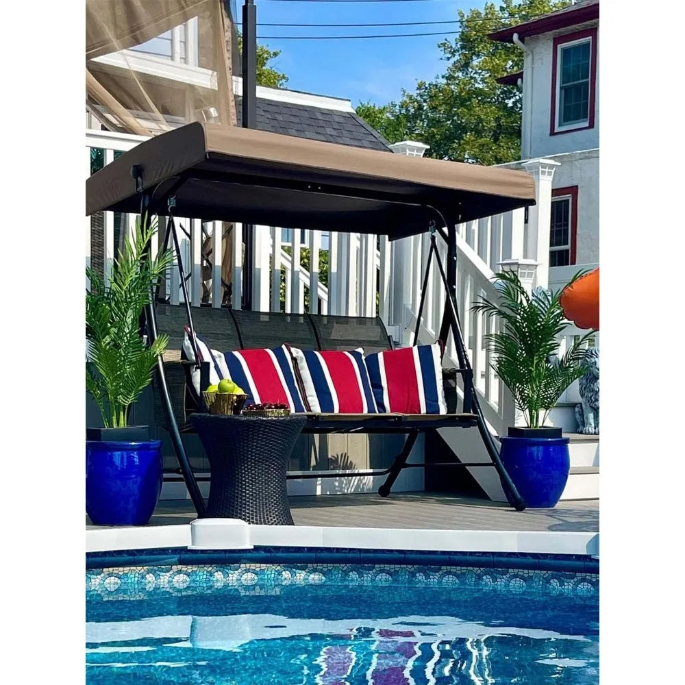 3-Seat Deluxe Outdoor Patio Porch Swing with Weather Resistant Steel Frame, Adjustable Tilt Canopy, Beige