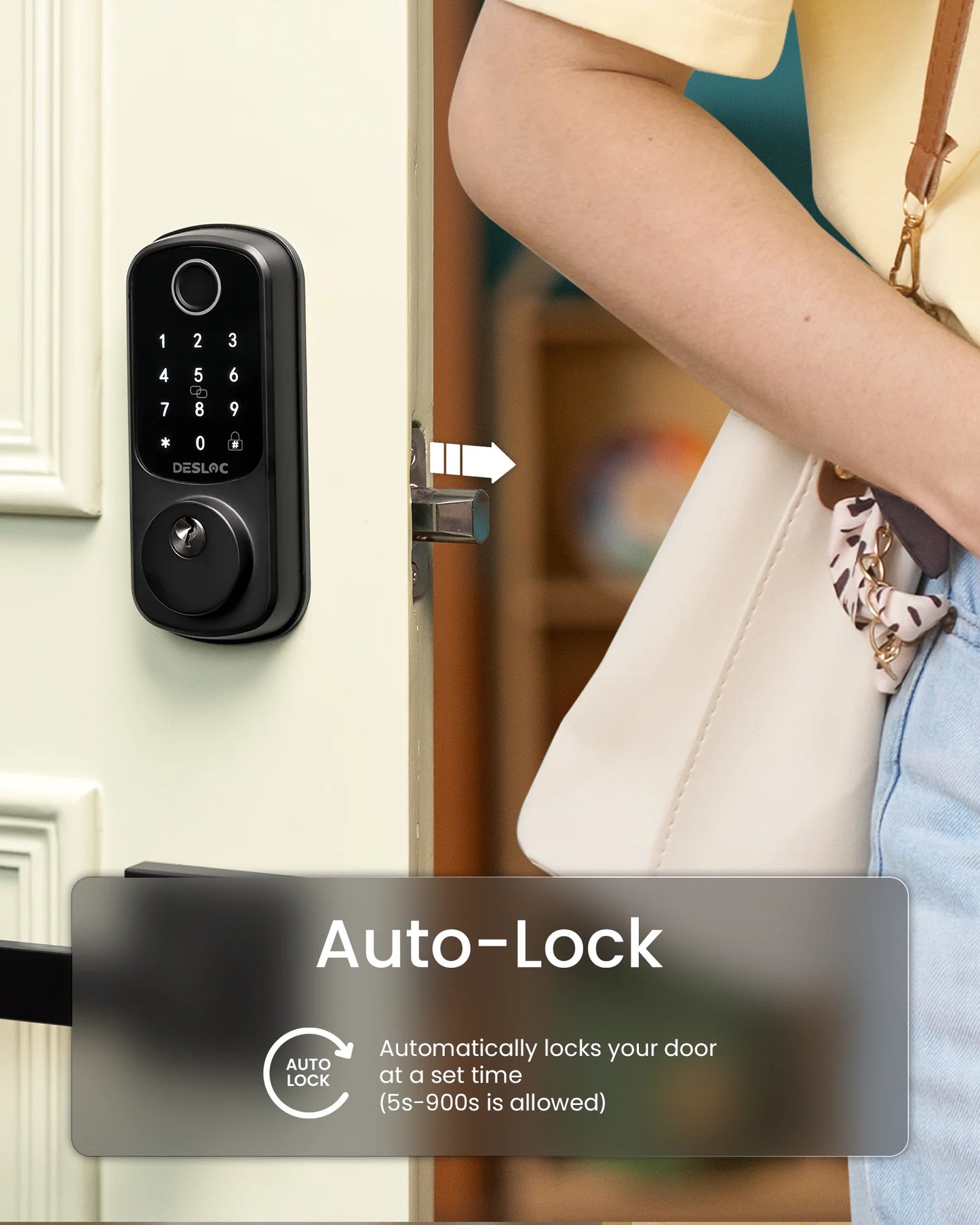 DESLOC Fingerprint Smart Door Lock with 2 Lever Handles, Electronic Keypad Deadbolt Lock, Emergency Power Port, Smart Lock