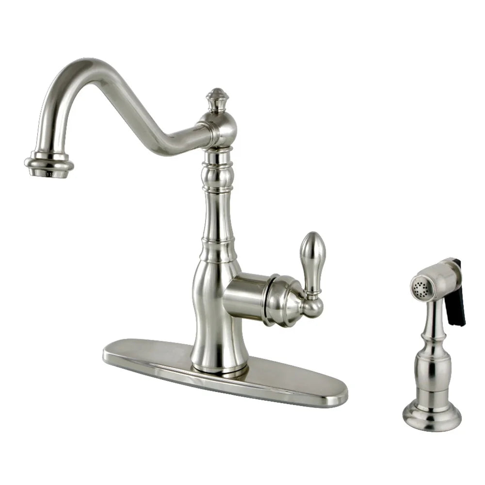 Single Handle Kitchen Faucet with Brass Sprayer High Arc Design Durable Brushed Nickel Finish Drip Free Ceramic Cartridge 2 or 4