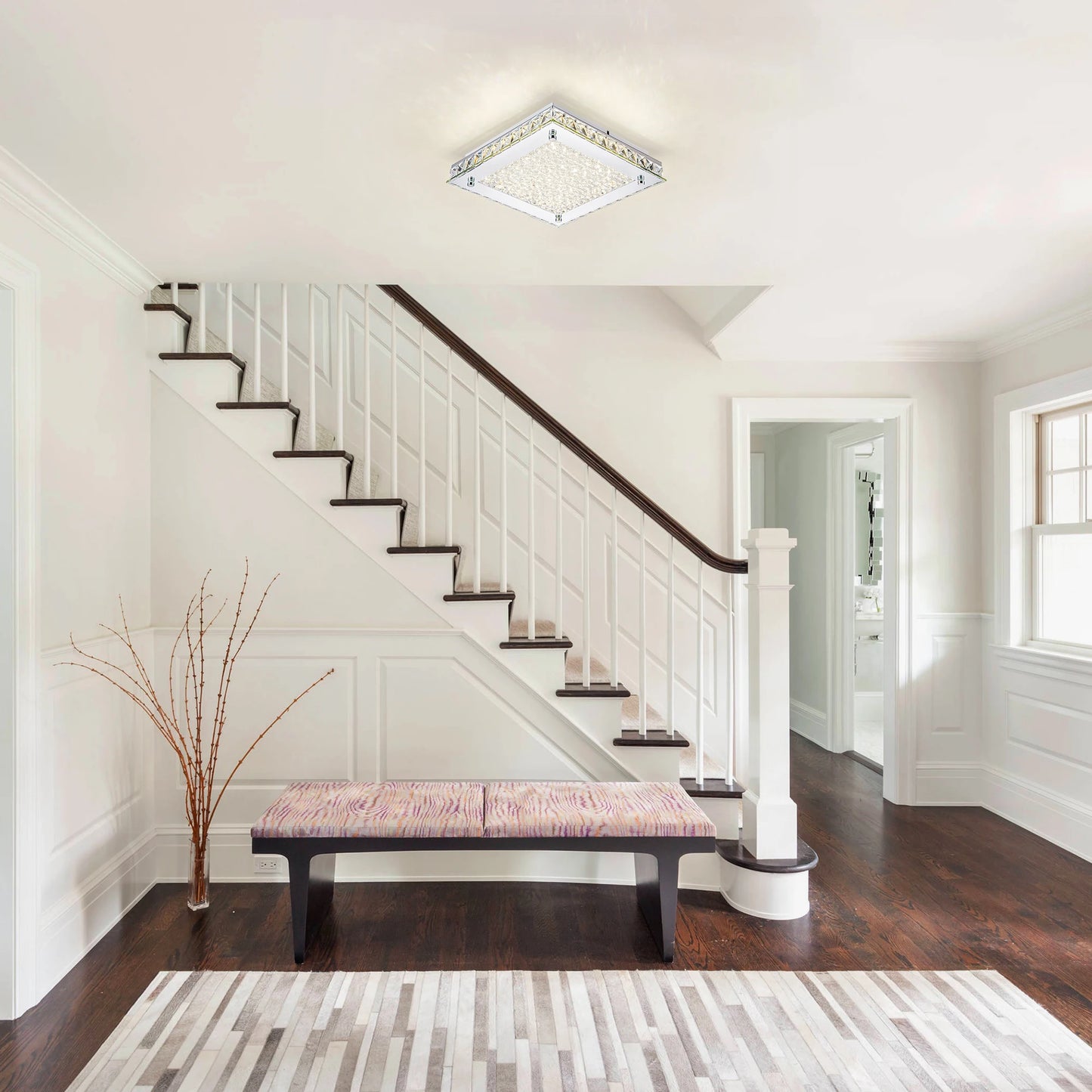 Flush Mount Ceiling Light Dimmable 4000K LED Crystal Light Fixtures Ceiling Mount 11in Bedroom Lights for Ceiling