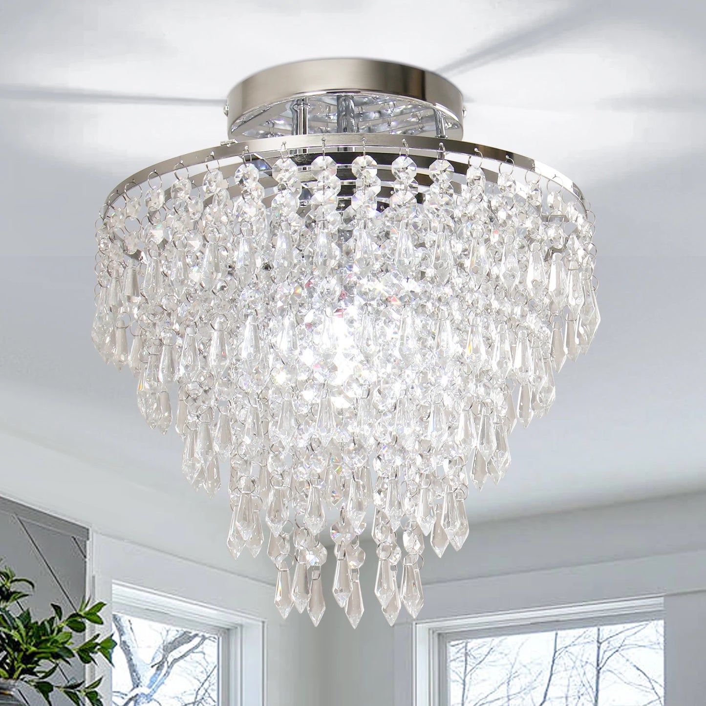 Modern LED 3 Layers Sharp Beads Crystal Ceiling Lights Home Appliance Karaoke Fixtures Corridor Aisle Stairs Lamp Outdoor Decor