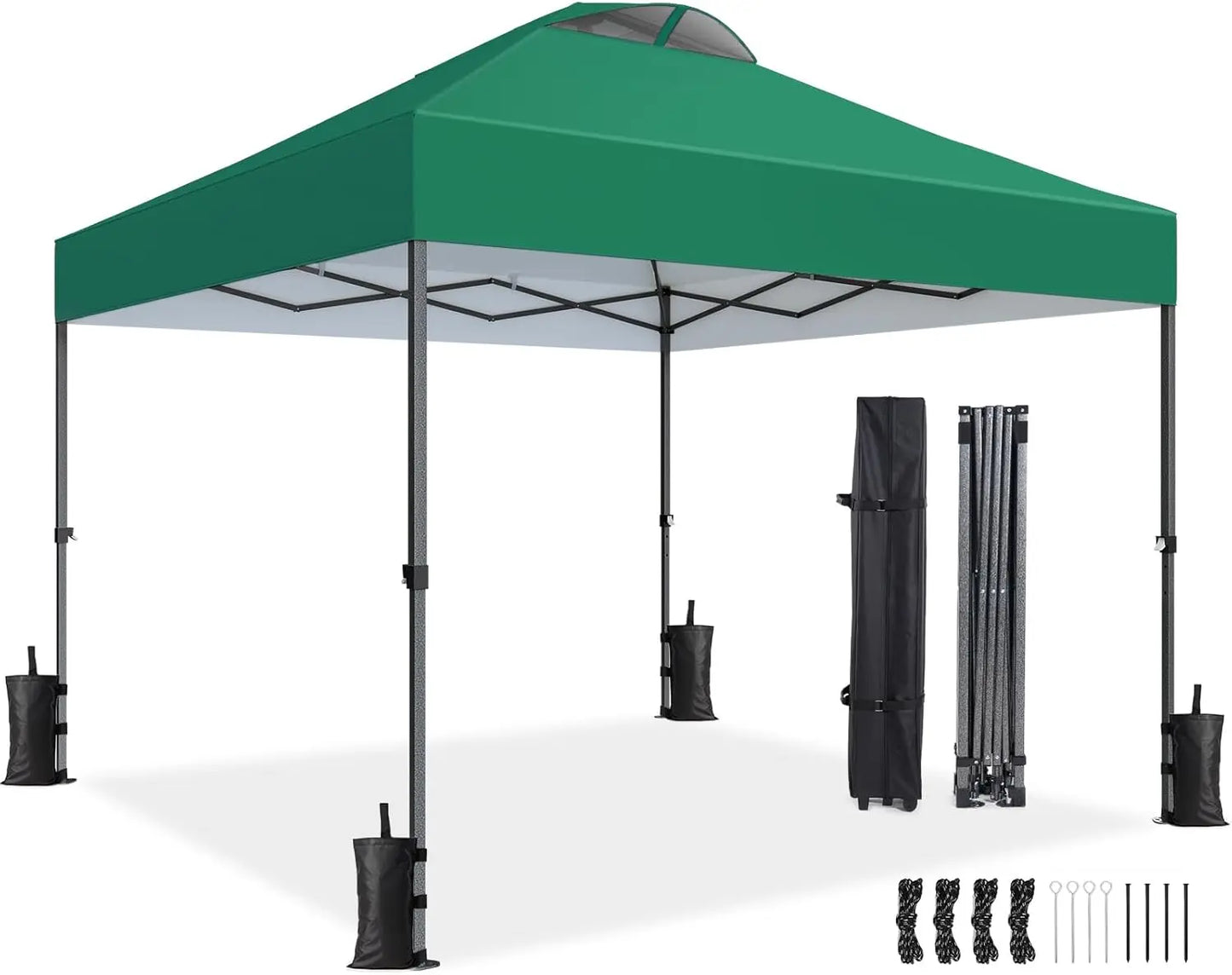 10x10ft 1-Person Setup Pop Up Canopy Tent - Easy Outdoor Sun Shade for Events, Parties, Camping, Gazebo with Wheel Cover Bag