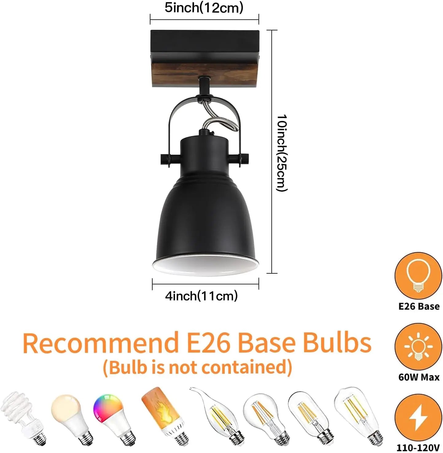 1-Light Farmhouse Track Lighting Kit - Black Flush Mount Ceiling Light w/ Rotatable Head for Kitchen, Bedroom & Hallway (2-Pack)