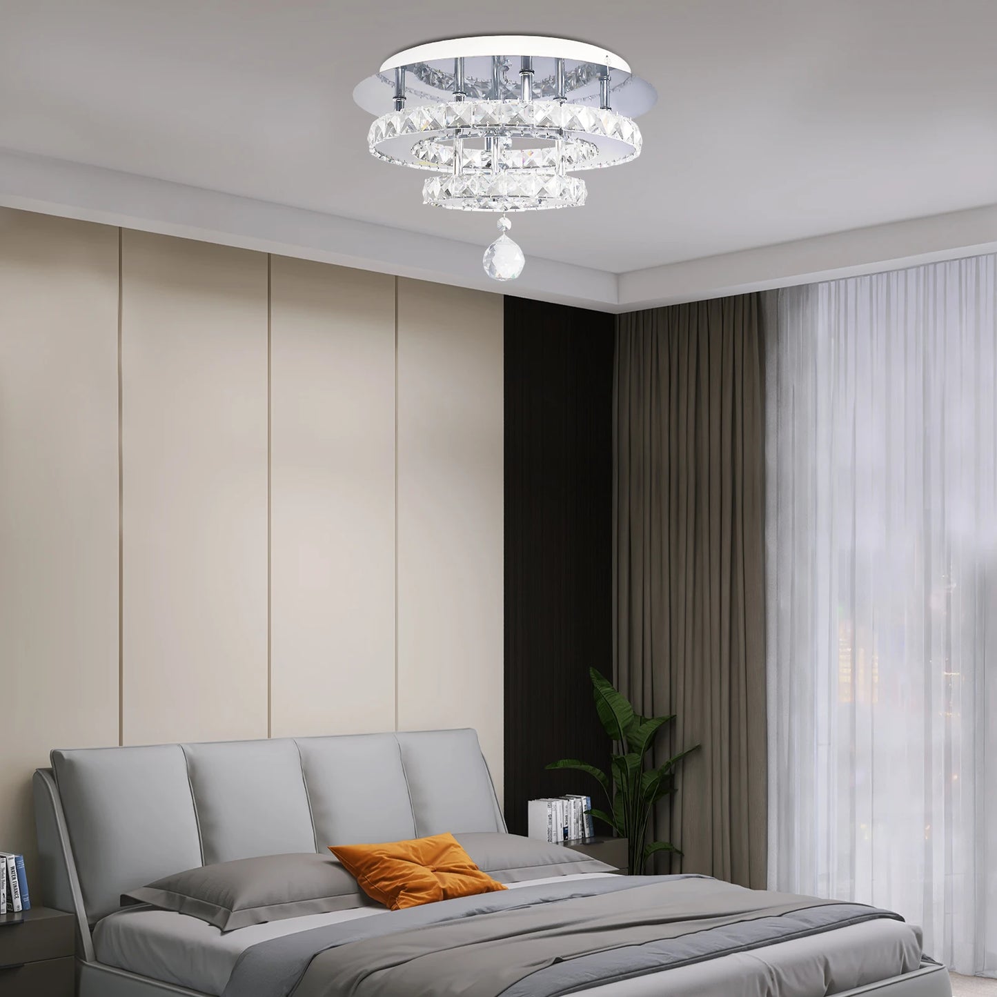 Modern Crystal Ceiling Lamp LED Living Dining Room Ring Pendant Light Chandelier Remote Control Hanging Decor Luminai