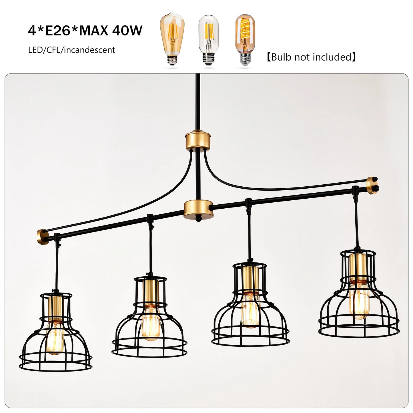 Dining Room Light Fixture/Chandelier Over Table, 40-Inch Hanging for Farmhouse Linear Chandeliers,4-Light Kitchen Island Lightin
