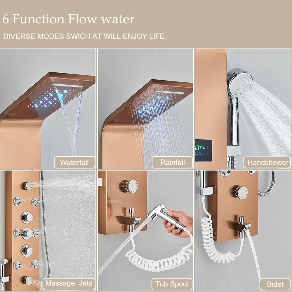 LED Shower Panel Six Functions Waterfall Shower Panel Bathroom Faucet Bathroom SPA Massage Jet Tub Mixer Massage Sprayer