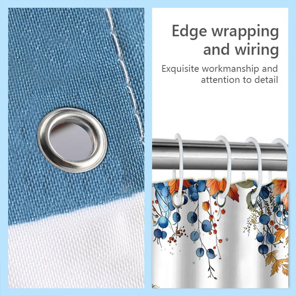 Shower Curtain Set Including Rugs Mats Hooks Bathroom Thanksgiving Decor, 4 Piece