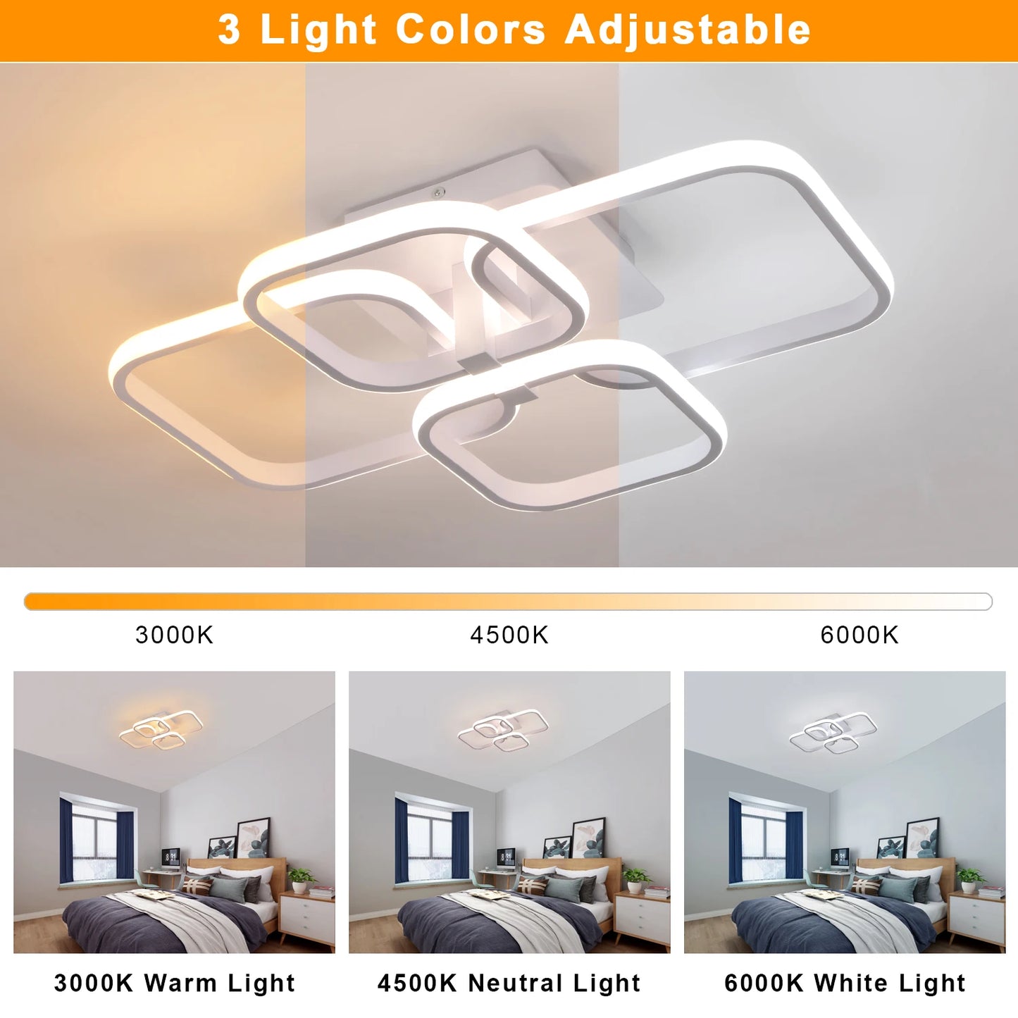 Modern Ceiling Light, LED Ceiling Light Fixtures, 4-Square Design Black Flush Mount Ceiling Light for Living Room, Kitchen