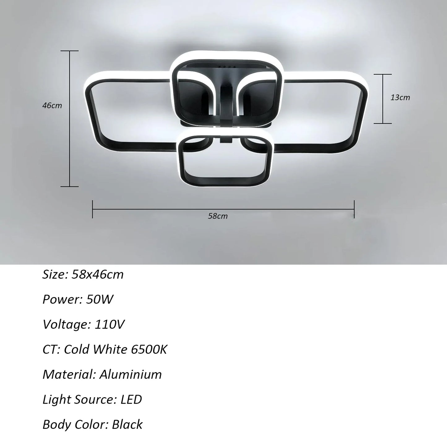 Modern Ceiling Light, LED Ceiling Light Fixtures, 4-Square Design Black Flush Mount Ceiling Light for Living Room, Kitchen