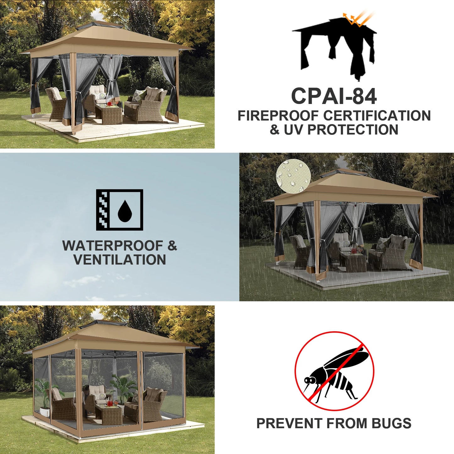 12x12 Pop up Gazebo on Clearance with Mosquito Netting, Outdoor Canopy Tent with Portable Bag,Patio Gazebo for Garden,Party,Camp