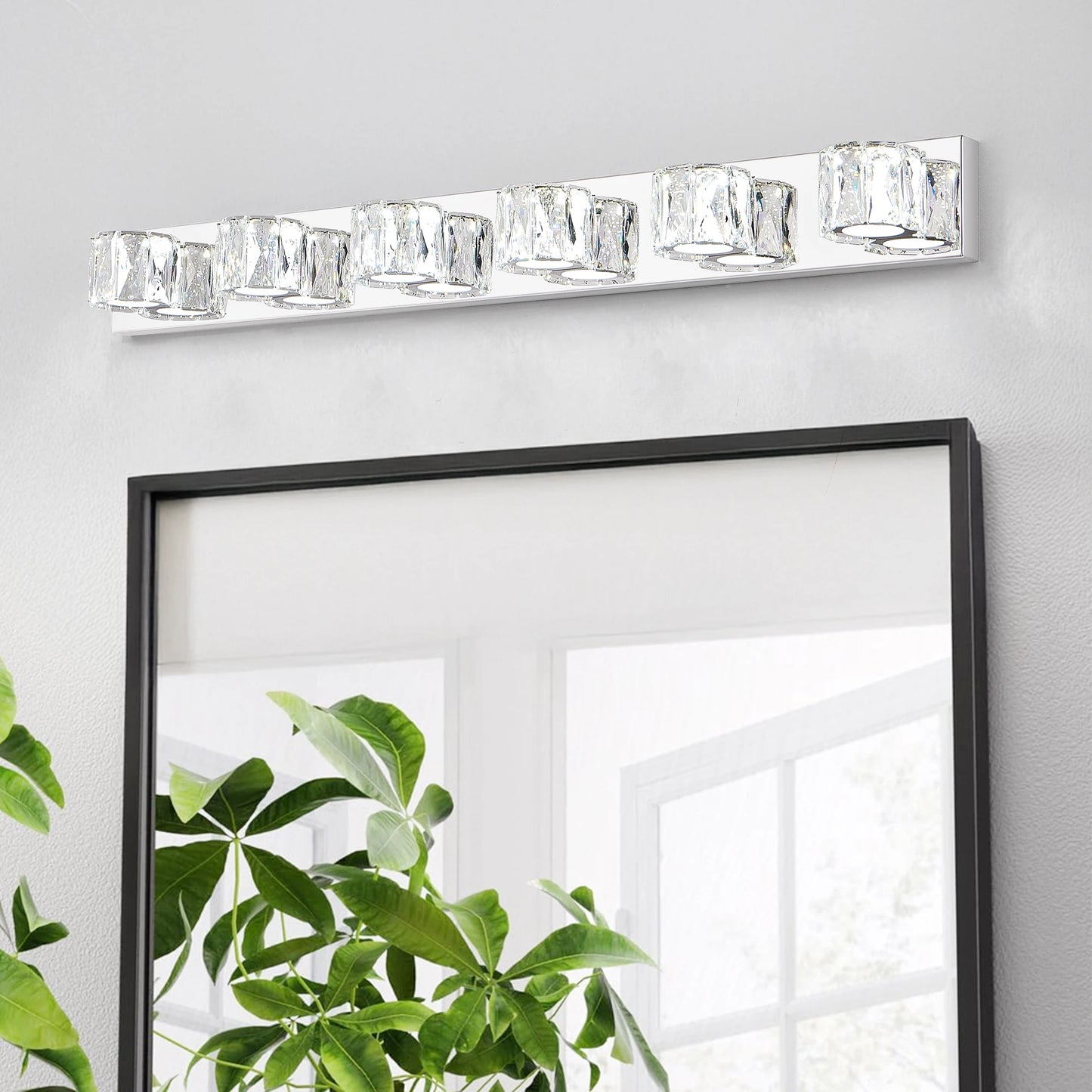41" Modern Crystal 6-Light LED Wall Sconce-Elegant Chrome Bathroom Vanity Light with Clear Crystal Shades for Bathroom,Bedroom
