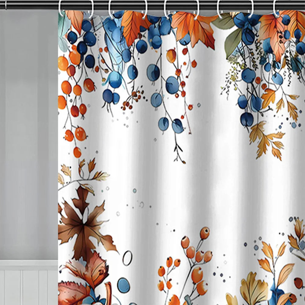 Shower Curtain Set Including Rugs Mats Hooks Bathroom Thanksgiving Decor, 4 Piece