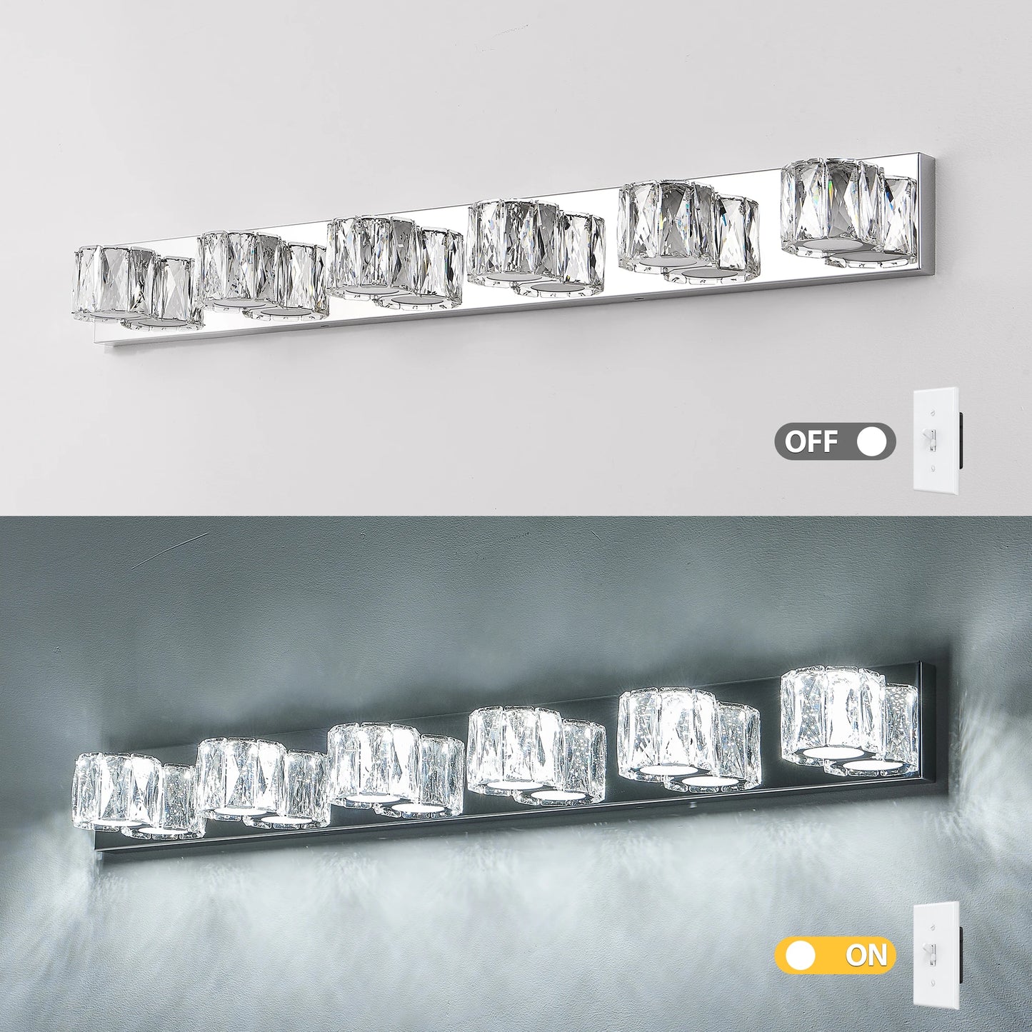 41" Modern Crystal 6-Light LED Wall Sconce-Elegant Chrome Bathroom Vanity Light with Clear Crystal Shades for Bathroom,Bedroom