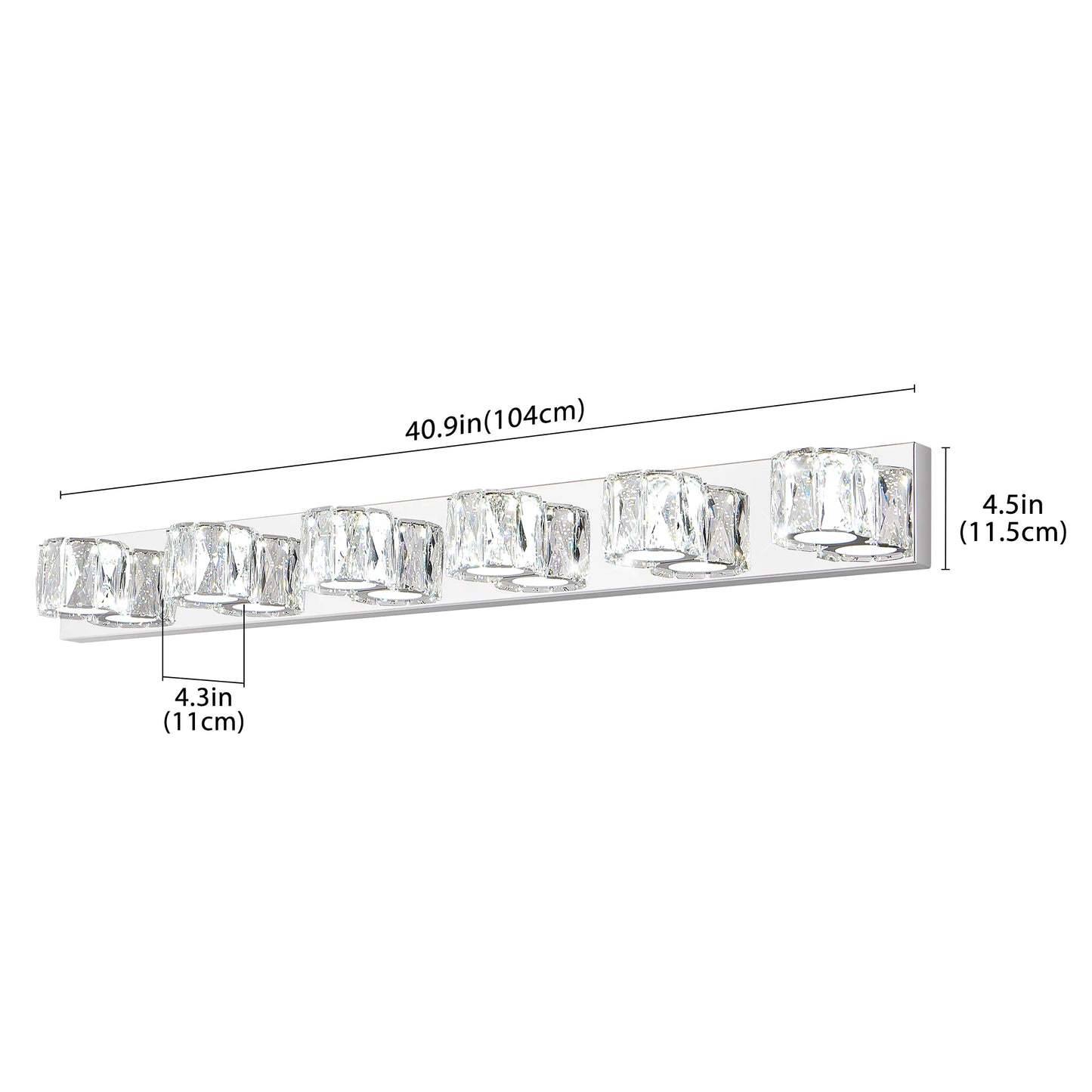 41" Modern Crystal 6-Light LED Wall Sconce-Elegant Chrome Bathroom Vanity Light with Clear Crystal Shades for Bathroom,Bedroom