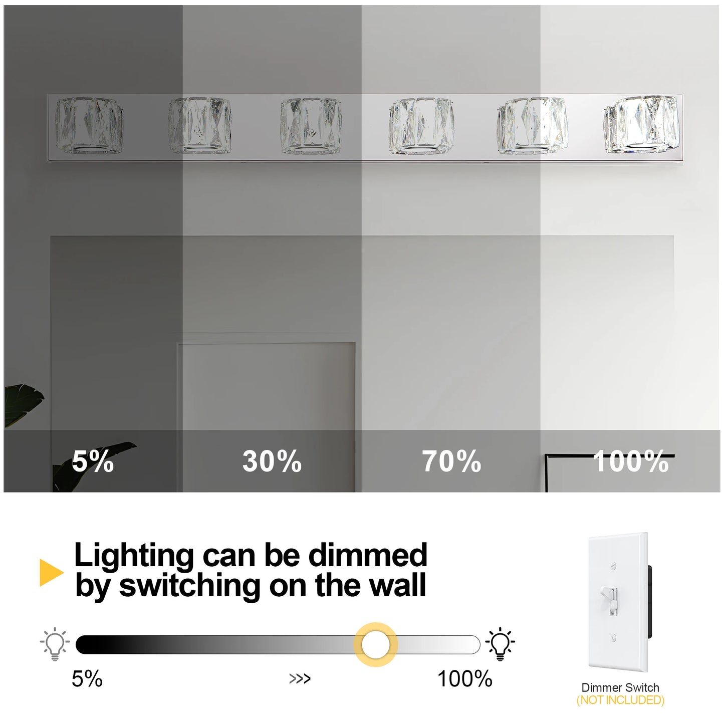 41" Modern Crystal 6-Light LED Wall Sconce-Elegant Chrome Bathroom Vanity Light with Clear Crystal Shades for Bathroom,Bedroom