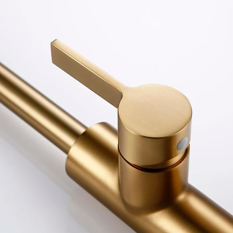 Bagnolux Luxury Matt Old Brushed Golden Brass Kitchen Faucet Hot And Cold Water Round Spout Single 360 Rotatable Kitchen Faucet