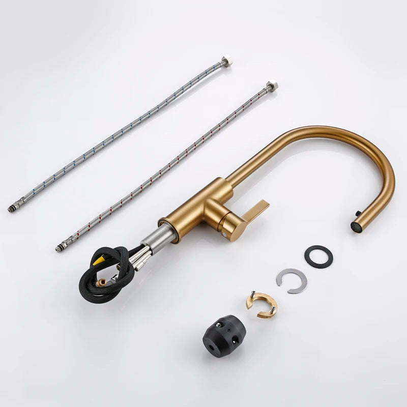 Bagnolux Luxury Matt Old Brushed Golden Brass Kitchen Faucet Hot And Cold Water Round Spout Single 360 Rotatable Kitchen Faucet