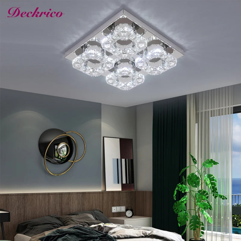 Modern K9 Crystal Ceiling Lamp Decorative Bedroom Led Chandelier Corridor Pendant Lights Indoor Lighting Fixture Living Room