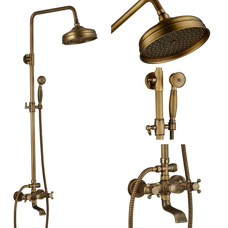 POIQIHY Antique Shower Set Wall Bathroom Bath Shower Faucet Rainfall Brass Swivel Spout Mixer Tap Sliding Bar Shower System